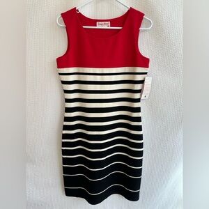 Tango Mango Women’s Red White Black Striped Midi Dress Size: Medium NWT